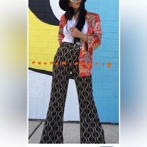 Zara Chain Print Flare Belted Pants